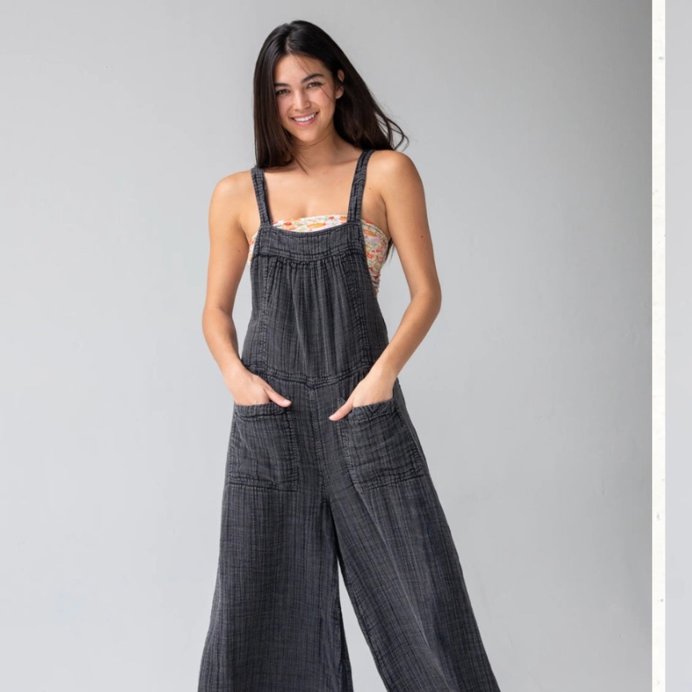 Free People Women's Dakota Cotton Tie Overall -  Black - Medium - Gently Worn